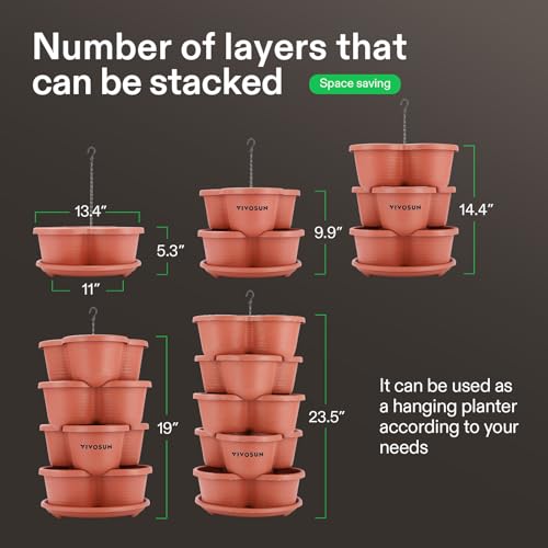 VIVOSUN 2-Pack 5 Tier Vertical Gardening Stackable Planter for Strawberries - size: 2-Pack-Brown