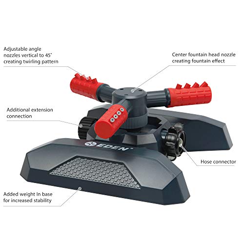 Eden 94120 Automatic Rotating Lawn and Garden Sprinkler for Yard, Large Area Coverage W/Quick Connect Starter Set, Weighted Base - style: On Weighted Base