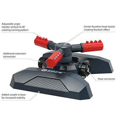 Eden 94120 Automatic Rotating Lawn and Garden Sprinkler for Yard, Large Area Coverage W/Quick Connect Starter Set, Weighted Base - style: On Weighted Base
