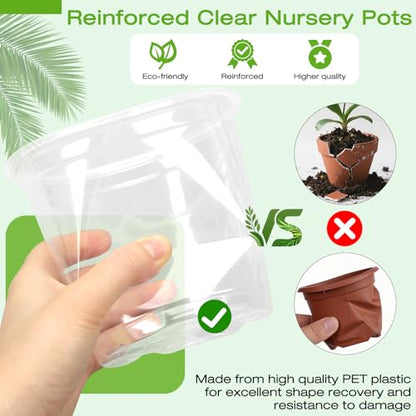 6 Inch Clear Nursery Pots with Drainage Trays, 15 Pack Plastic Pots for Plants, Clear Pot for Seed Starting, Transplanting, Succulents, and Indoor Gardening (6 inch) - size: 6 inch