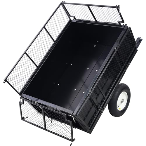 Geelife ATV Trailer Steel Dump Cart, 750lbs 22 Cubic Feet Utility Trailer Lawn Garden Trailer with Heavy Duty Tow Behind Carts and Removable Sides for Tractors, ATV, UTV, Lawn Mowers
