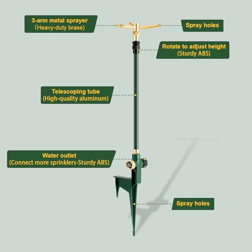 2 PCS 3-Arm Garden Sprinkler, Lawn Sprinkler with Adjustable Base - style: 2 Pack 3-arm sprinklers