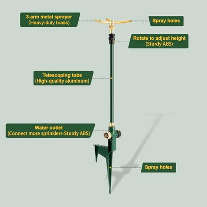 2 PCS 3-Arm Garden Sprinkler, Lawn Sprinkler with Adjustable Base - style: 2 Pack 3-arm sprinklers