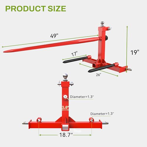 AUTOSAVER88 49" Hay Bale Spear, 3 Point Quick Hitch for Category 1 Tractors