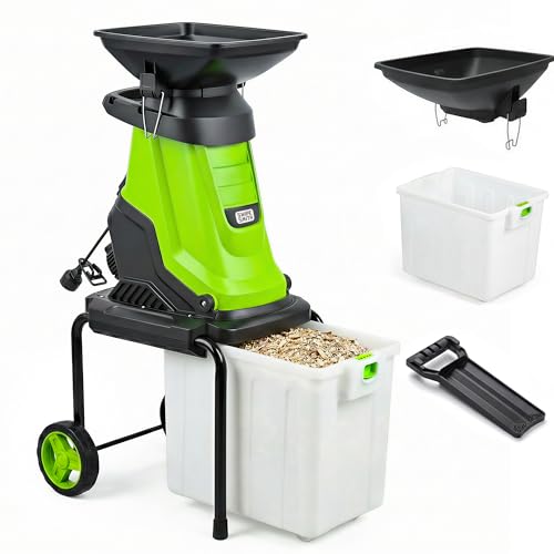 Electric Wood Chipper, 15 Amp Electric Leaf mulcher & Shredder, 1.8 Inch, 4000RPM with 50L Collection Bag, Ideal for Yard Waste, Leaves and Branches Easy Clean Up