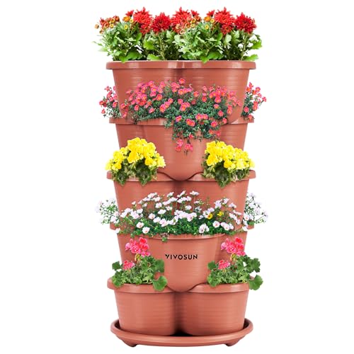 VIVOSUN 5 Tier Vertical Gardening Stackable Planter for Flowers, Brown - size: 5-Tier-Brown