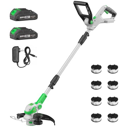 SOYUS 12" 20V Cordless String Trimmer Weed Wacker, 2×2.0Ah Battery&Charger