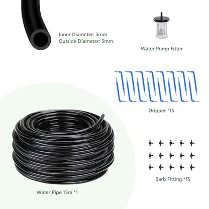 Solar Drip Irrigation Kit Accessories, 49FT Tubing, 15 Drippers - size: 49ft Drip Irrigation Extension Accessories