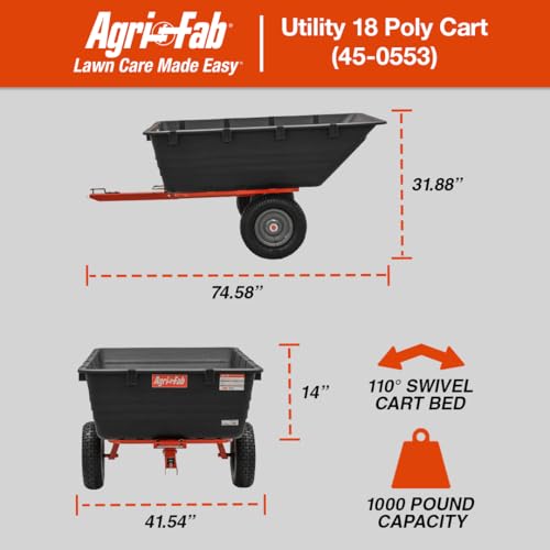 Agri-Fab 45-0553, 1,000-Pound Capacity Poly Swiveling Tow Behind Dump Cart, 18 Cubic Feet Capacity, 80 Degree swiveling, 52 Degree Dumping, 16-Inch x 6.5-Inch Pneumatic Turf Tread Tires - style: 1,000 lb. Poly Tow-Behind Swivel Dump Cart