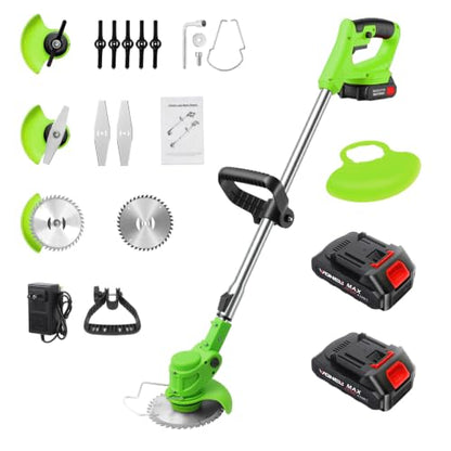 Cordless Weed Wacker Eater, String Trimmer Battery Powered Lawn Trimmer - color: Black-green