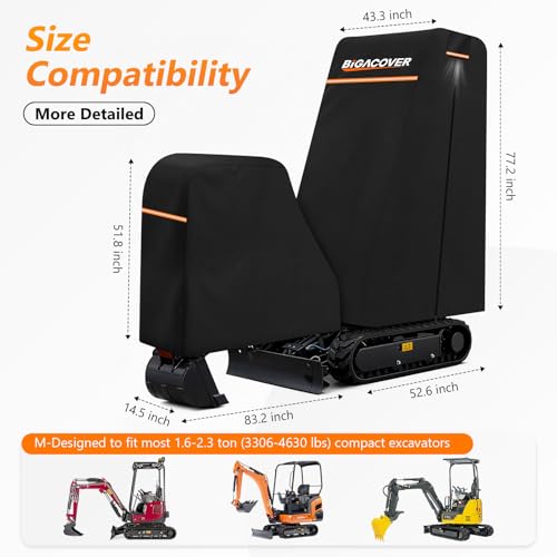Mini Excavator Cover M 1.6-2.3 Ton, 6-Layer 600D Oxford Cotton Split Design - size: M - 1.6-2.3 Ton