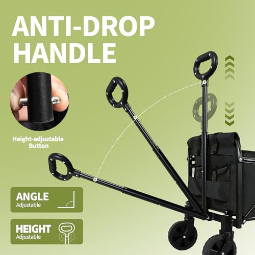 Foldable Wagon Cart, Utility Wagon with All Terrain Wheels - color: Black, size: Medium without Tailgate