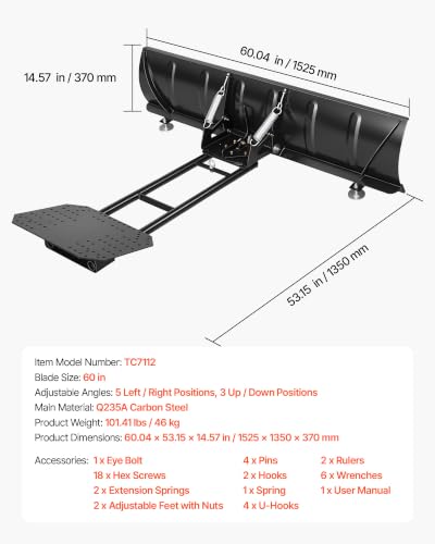 VEVOR Snow Plow Kit 60 in Universal Plow Attachment 3 Mount Options Black - size: 60in