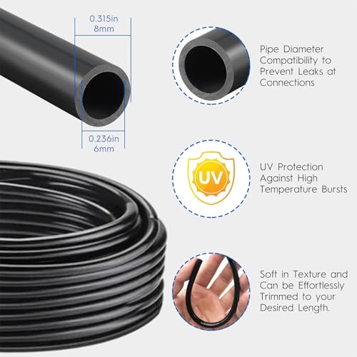 360° Automatic Drip Irrigation Kit - 5/16'' Tubing, Adjustable Universal Spray Nozzle, Copper Atomizing System for Garden/Lawn/Greenhouse - Multi-Directional Rotation, Quick Connectors, 65FT - size: 65FT