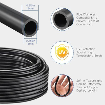 360° Automatic Drip Irrigation Kit - 5/16'' Tubing, Adjustable Universal Spray Nozzle, Copper Atomizing System for Garden/Lawn/Greenhouse - Multi-Directional Rotation, Quick Connectors, 65FT - size: 65FT