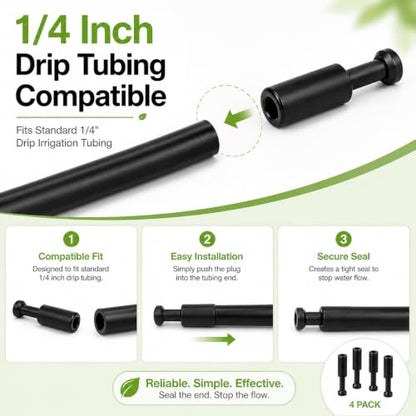 4-Pack 1/4 Inch Drip Irrigation T Plugs for Watering Kits - size: 1/4 T Plug (Fitting)
