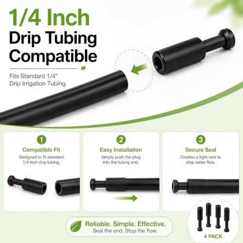 4-Pack 1/4 Inch Drip Irrigation T Plugs for Watering Kits - size: 1/4 T Plug (Fitting)
