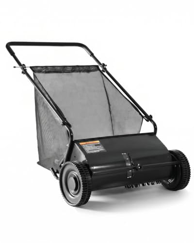 Push Lawn Sweeper, 33.4 in Yard Sweeper with 8 cu ft Bag - color: Black, size: 33.4 in