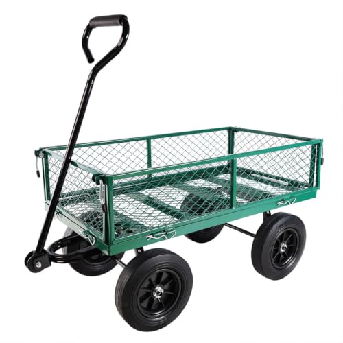 Heavy Duty Garden Cart, Metal Dump Cart with Solid Tires, Spacious Utility Wagon for Gardening, Farm, Yard & Home, Lawn Tool and Debris Transport Cart,Green - color: Green