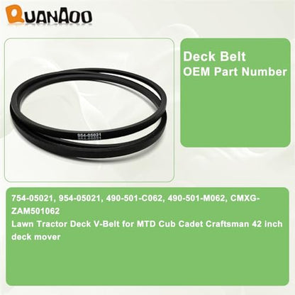 954-05021 Deck Belt 1/2" x 100" fits Cub Cadet XT1 LT42 XT2 LX42 42-inch Lawn Tractor for Craftsman T7800 T8000/ Troy Bilt 42" Lawn Tractor Replace 754-05021 - size: 954-05021