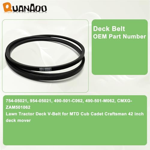 954-05021 Deck Belt 1/2" x 100" fits Cub Cadet XT1 LT42 XT2 LX42 42-inch Lawn Tractor for Craftsman T7800 T8000/ Troy Bilt 42" Lawn Tractor Replace 754-05021 - size: 954-05021