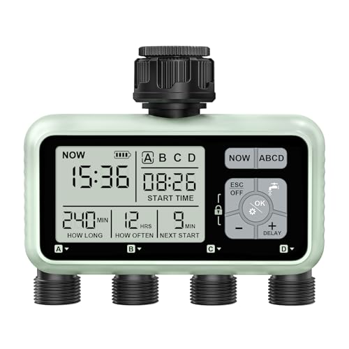 Watering Timer 4 Zone, Sprinkler Timer,Programmable Garden Outdoor Hose Faucet Timer with Rain Delay/Manual/Automatic Watering System,Water Hose Irrigation Timers 4 Outlet for Garden Lawn - style: 4 Outlets