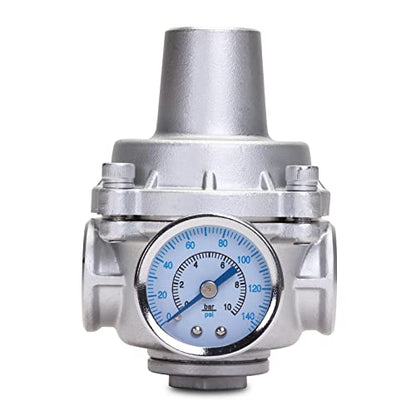 Pressure Regulator Water Valve - 1/2" NPT Female Stainless Steel 304 Pressure Reducer with Gauge, Adjustable Lead-Free Valve For RV, Garden, Air. - size: 1/2" NPT