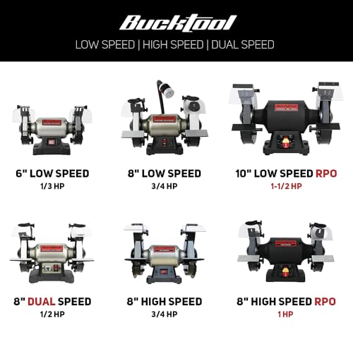 BUCKTOOL 6" 1/3HP Low Speed Bench Grinder,High Precision Wobble Free Wheels - style: 6" Low Speed