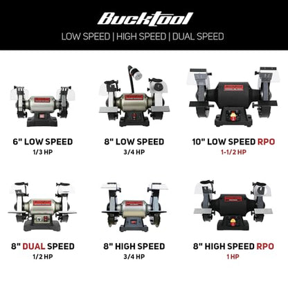 BUCKTOOL 6" 1/3HP Low Speed Bench Grinder,High Precision Wobble Free Wheels - style: 6" Low Speed