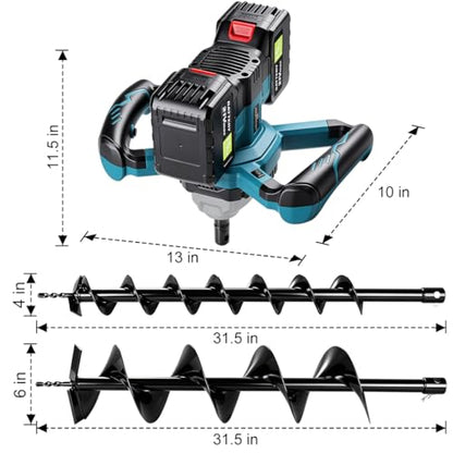 Auger Post Hole Digger,Post Hole Auger,Electric Earth Auger,Includes 2 Drill bit.Two Batteries and Dual-Port Fast Charger,Forward/Reverse Function,for Post Hole Digging,Drilling,Tree Planting - size: 4″+ 6″