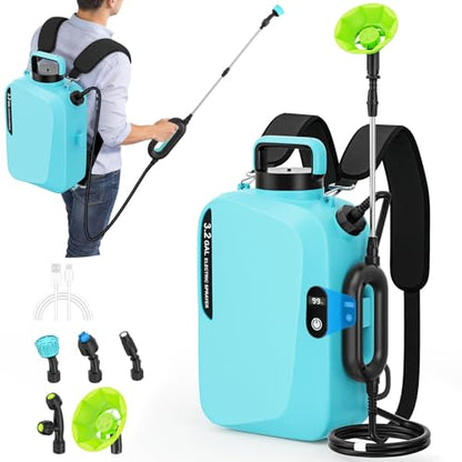 3.2Gal Battery Powered Backpack Sprayer, Electric Pump Sprayer - color: Sky