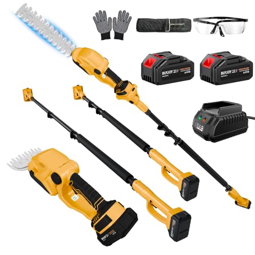 4-in-1 Pole Hedge Trimmer & Cordless Grass Shears,2×4.0 Ah Batteries & Included Charger,Dual Blade Design,Extension Tree Pruner,Bush Trimmer for Tree Trimming/Garden/Lawn - color: Yellow Black
