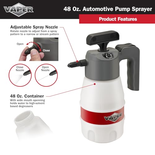 Vaper 19495 48oz Automotive Pump Sprayer, Pressurized Sprayer with Durable, High-Density Polyethylene Construction, Adjustable Nozzle for Multiple Spray Patterns