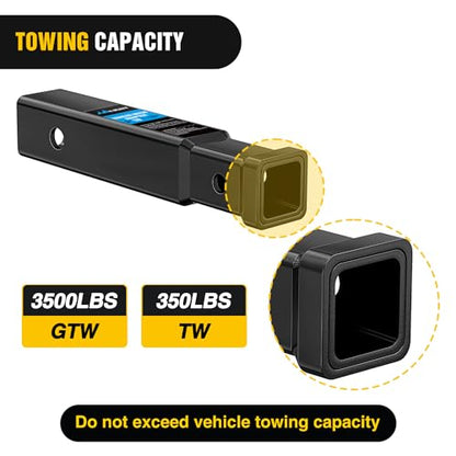 Nilight Trailer Hitch Receiver Extender Adapter | 2" to 1-1/4" Hitch Adapter 6-4/5" Extension Sleeve Convertor 350Lbs with 1/2-Inch Diameter Pin and Clip with 5/8" Adapter - color: 2" to 1-1/4" Hitch Adapter