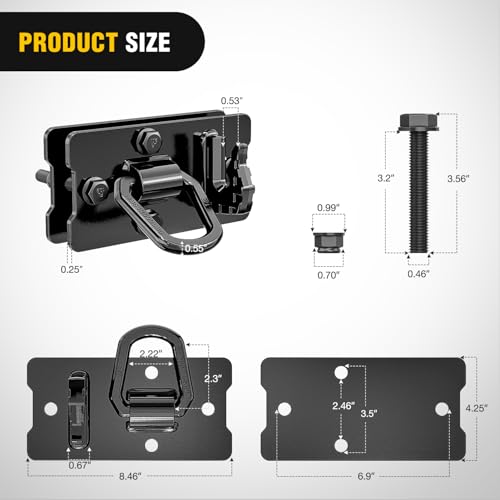 Nilight Tractor Bucket Grab Hook with Tie-Down Ring & Back Plate - color: Black, size: Hooks w/ Ring