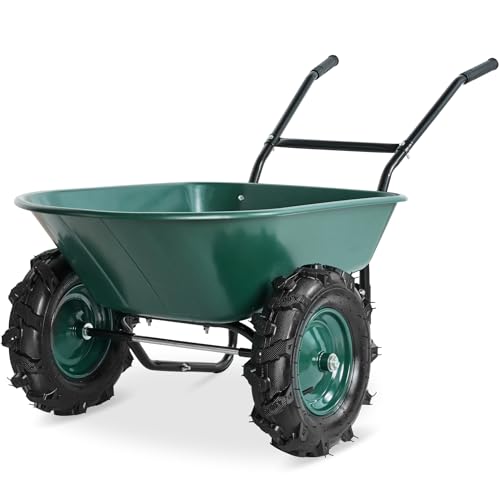 Best Choice Products Dual-Wheel Wheelbarrow Garden Cart - 500 lb Capacity, Extra-Large Wheels, Built-in Stand, for Yard, Garden & Landscaping - Green - color: Green