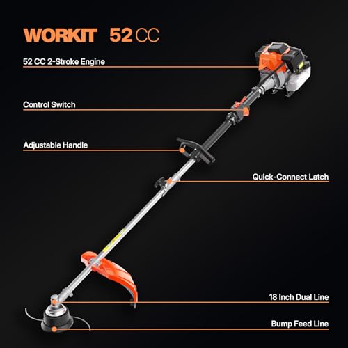 WORKIT 5-in-1 Gas Weed Wacker, 52cc 2-Stroke 18" String Trimmer - size: 5 IN 1-52CC