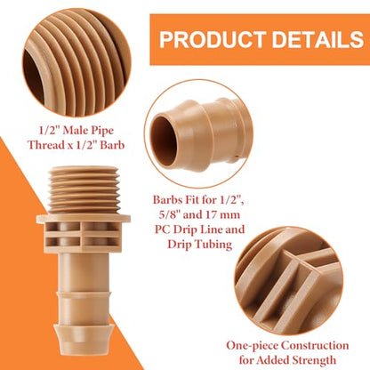 12 Pieces 1/2 Inch PVC to 1/2 Inch Drip Irrigation Adapter Fittings, 1/2" Male Pipe Thread(MPT) x 1/2" Drip Line Barbed Coupling Connectors 1/2-in PVC to 1/2-in Poly Tubing Adapter - size: 1/2" Thread To 1/2" Coupling