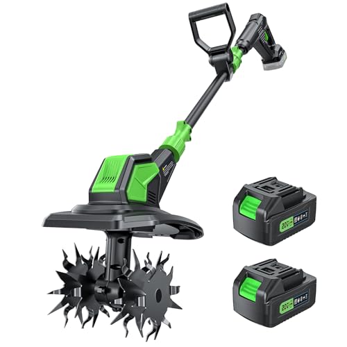 Etoolab 20V Cordless Electric Tiller, 9 in Width, 6.6 in Depth Rototiller - color: Dark Green