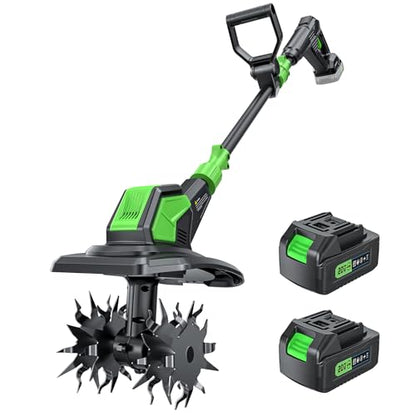 Etoolab 20V Cordless Electric Tiller, 9 in Width, 6.6 in Depth Rototiller - color: Dark Green