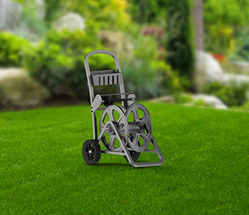 Sunneday Gemini MHC-125 Garden Hose Reel Cart –Heavy-Duty Steel Frame with 125 ft Hose Capacity, Rust-Resistant Powder Coated Finish, 5 ft Lead Hose Included - Lawn & Garden Care (Satin Grey)