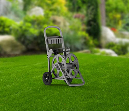 Sunneday Gemini MHC-125 Garden Hose Reel Cart –Heavy-Duty Steel Frame with 125 ft Hose Capacity, Rust-Resistant Powder Coated Finish, 5 ft Lead Hose Included - Lawn & Garden Care (Satin Grey)