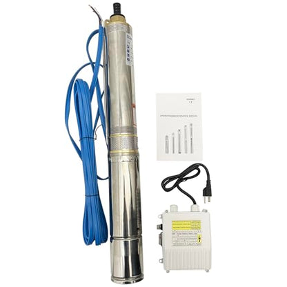 4 Inch Electric Submersible Well Pump, Stainless Steel Deep Well Pump for Agricultural Irrigation, Industrial Water Supply, High Head 150+FT, Quiet 1HP Motor, Overheat Protection 110V