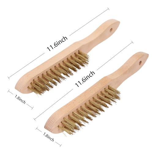 MAXMAN Brass Brush Set, 11" Beechwood Handle, Heavy Duty Rust/Paint Remover - style: Brass Brush