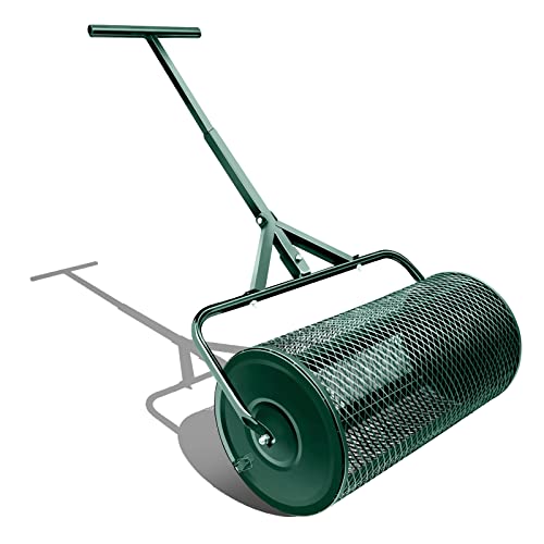 Timati Lawn & Garden Spreaders-24 inch Heavy Duty Metal Mesh Roller Push/Tow Spreader - Compost, Peat Moss, Top Soil, Mulch-Garden & Lawn Care - Walk and Push Basket Sifter for Yard (T-S-Green) - style: T-S-GREEN