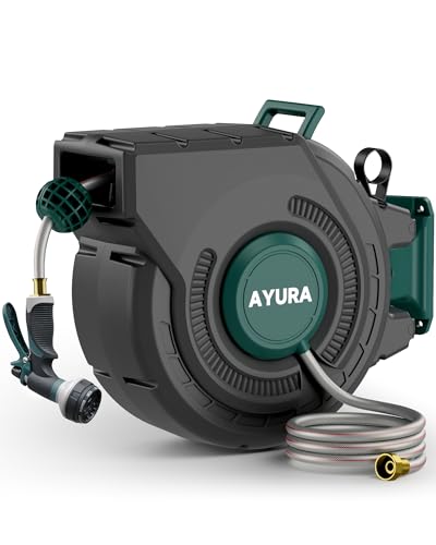 Retractable Garden Hose Reel 1/2 Inch x 100 ft,Automatic Slow Rewind System