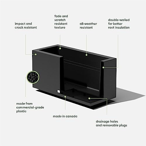 Veradek Block Series Long Box Planter - Rectangular Outdoor Planter - color: Black, size: Small - 2 Pack