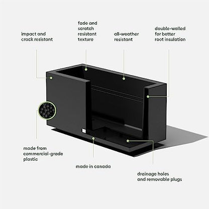 Veradek Block Series Long Box Planter - Rectangular Outdoor Planter - color: Black, size: Small - 2 Pack