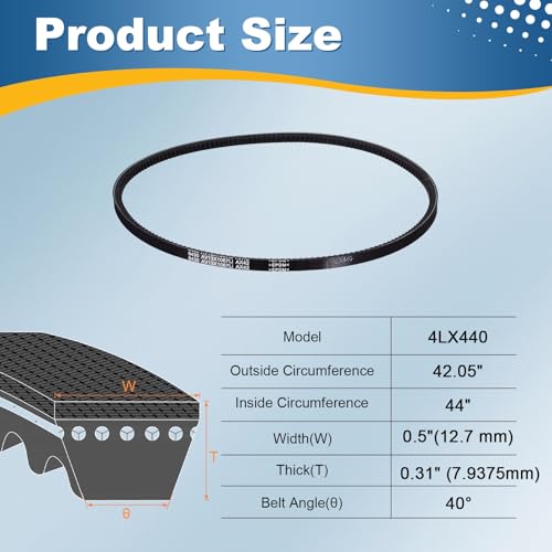 uxcell 4L440 Rubber V-Belt, 44" Outside Circumference x 0.5" Width x 0.31" Thick Raw Edge Cogged Industrial Rubber V Belt, Updated and Instead of Normal 4L for Lawn Garden Machinery - size: 4LX440