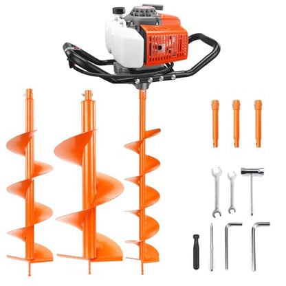 NEO-TEC 72CC Post Hole Digger Gas Powered Auger with 6" 8" 10" Bits & 3 Ext - size: 72CC+6"+8"+10"+3 Extension